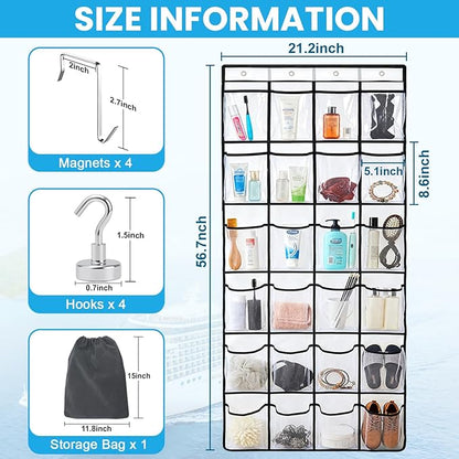 Cruise Essentials 2026 Over The Door Organizer For Cruise Ship 24 Pocket Magnetic Door Organizers with 4 Metal Hooks and 4 Strong Magnets Door Organizer Hanging for Cabin Behind Door Storage Organizer