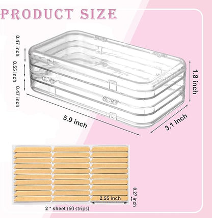 Tri-Fold Press on Nail Storage Box,Portable Press on Nails Organizer Case with 60 Pcs Adhesive Double Sided Tape,Acrylic Nail Storage Box for All Size Fake Nails Home Travel Use