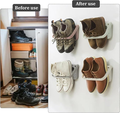 Wall Mounted Shoe Rack 4 Pcs Foldable Hanging Wall Shoes Rack without Drilling Space-saving Shoes Organizer Holder Hanger for Front Door, shoes rack