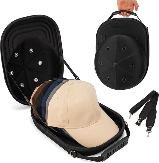 Hat Travel Case, Hat Carrier Travel Case with Adjustable Shoulder Strap, Hat Organizer Baseball Caps Holder for 6 Baseball Caps, Perfect for Traveling & Home Storage, Small