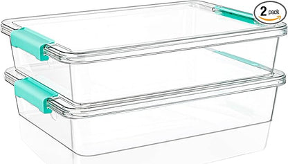 Jeffbaubl 2 Pack 6 Qt Plastic Storage Bins with Lids, Clear Art Supply Storage Organizer, Arts Crafts Organizing Containers, Stackable Plastic Bins Art Containers for Home Office Supplies