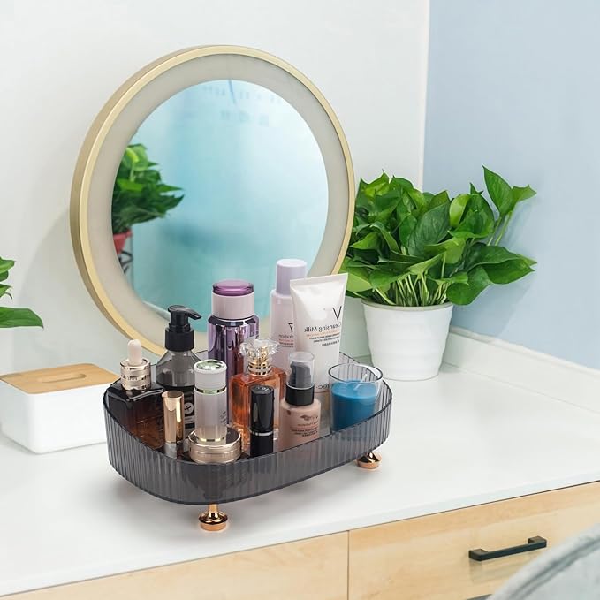 CESTATIVO Makeup Perfume Organizer, Bathroom Vanity Tray, Decorative Dresser Tray, Bathroom Countertop Organizer Tray for Cosmetics, Skincare Products, Grey