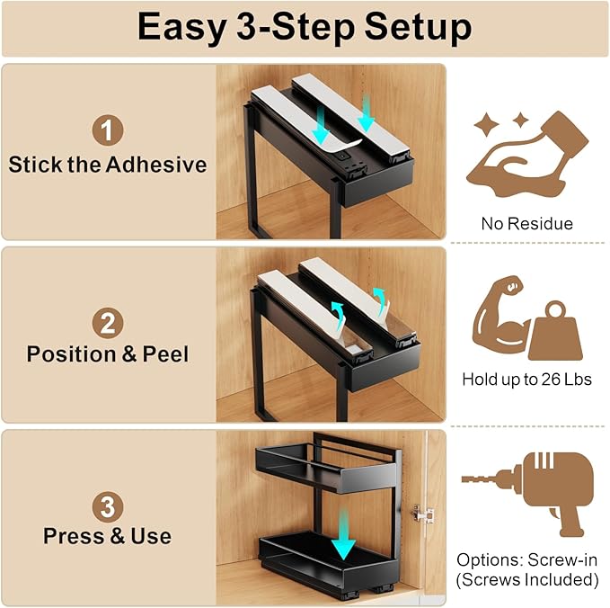 iSPECLE Pull Out Spice Rack - 2 Pack Peel and Stick No-Drill Vertical Spice Racks for Inside Cabinet Easy Access No Digging, Adjustable Height for 4oz to 8oz Spice Jars, For Kitchen Pantry Cabinet