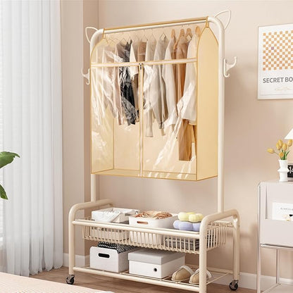 Garment Bags for Hanging Clothes Storage Closet Garment Rack Cover Dust Proof Coat Protector for Suits Jackets with Large Clear Window (Beige)
