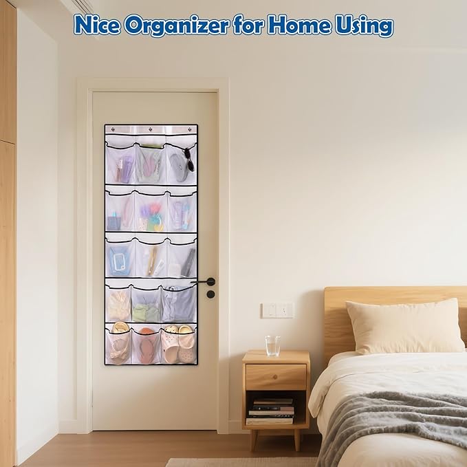 Over The Door Cruise Ship Organizer - Cruise Ship Magnetic Door Organizer with 15 Size-Graded Pockets, Hanging Magnetic Cruise Storage Shoe Rack for Cabin, 2025 Cruise Essential, 9 Hooks(White)