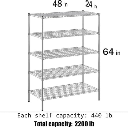 24" Deep x 48" Wide x 64" Height Wire Shelving Kit | 5-Tier | NSF Commercial Storage Rack Unit
