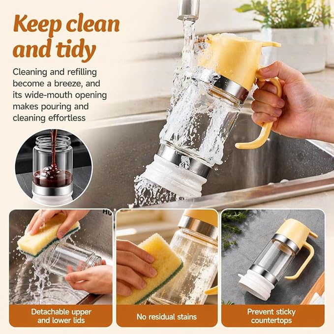 2026 New Dispensador De Leche Condensada, Glass Honey Dispenser with Base No Drip, Maple Syrup Dispenser for Coffee, Tea, Breakfast & Baking (Yellow)