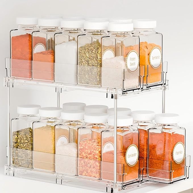 Yieach 2 Tier Sliding Spice Racks for Cabinets,1 Pack 10.4'' Deep Narrow Vertical Spice Rack Pull Out for Inside Cabinets,Kitchen,Pantry,Cupboard Seasoning,Jar Organizer and Medicine Cabinet Storage