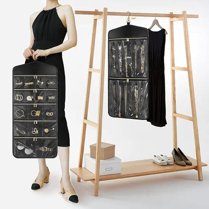 CHICECO Travel Jewelry Holder Organizer,Hanging Jewelry Organizer Storage With Zippered Pockets for Cloest,Wall,Door,Jewelry Holder for Earrings, Necklaces（Upgrade Black）