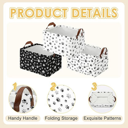 3 Pack Dog Paw Storage Baskets for Gifts Dog Empty Large Collapsible Toy Storage Bins Box Dogs Toy Canvas Baskets Organizer with Handles Cute Puppy Nursery Decor Laundry Basket for Shelves Closet