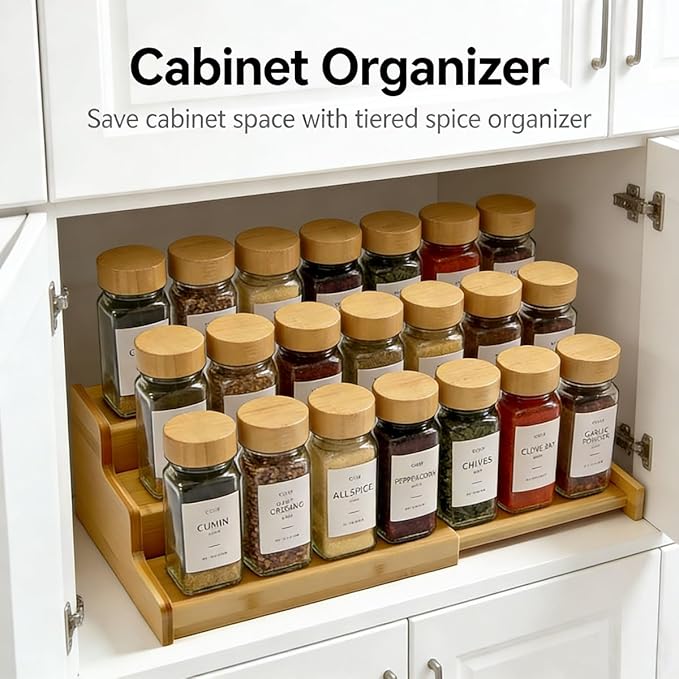 JinDoWin Spice Rack Organizer For Cabinet, Spice Organization For Cabinet, Spice Rack For Countertop,15.7 Inch Adjustable Seasoning Organizer Spice Organizer (2 Pack, Medium)