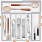 Homecor Silverware Drawer Organizer - Expandable Drawer Organizer for Kitchen, Utensil Holder BPA Free Flatware and Cutlery Tray for Spoons Forks Knives, Plastic Kitchen Organizer and Storage, White