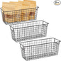 Farmlyn Creek Metal Wire Narrow Baskets - Rust-Resistant Pantry Organizer Storage - Sturdy Handles for Cabinet Organizer - Slim Profile for Narrow Storage - 3-Pack, 16 x 6 x 6 in, Black