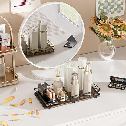 Lixple Toilet Paper Basket Holder, 13" Toilet Tank Tray, Wood and Metal Toilet Tray Vanity Organizer Bathroom Tray, Kitchen Sink Organizer for Soap Dispenser (Brown+Black)