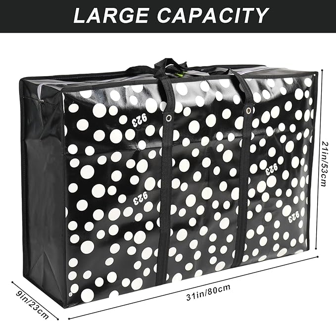 98L Extra Large Storage Bags,Waterproof Dust Resistant Reusable Double Zipper Bag,For Moving House Clothing, Wardrobe storage, toys, laundry, bedding (Black)