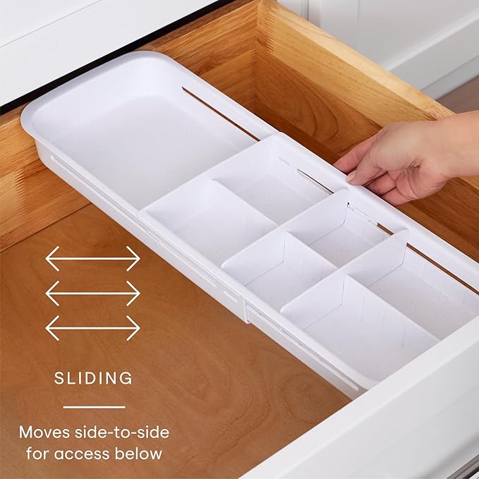 YouCopia DrawerFit Sliding Drawer Tray with Adjustable Dividers, Expandable Kitchen Storage Organizer, Speckled White