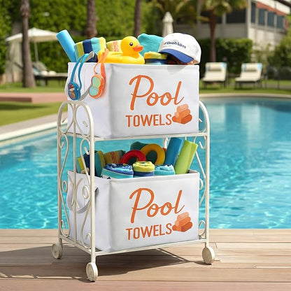 Yungyan Pool Towel Storage Basket Bin and Organizer Large Pool Towel Storage Basket Waterproof Canvas Cube with Handle Beach Gift for Outdoor Summer Seaside Home Clothes Book Toy Organization, Orange