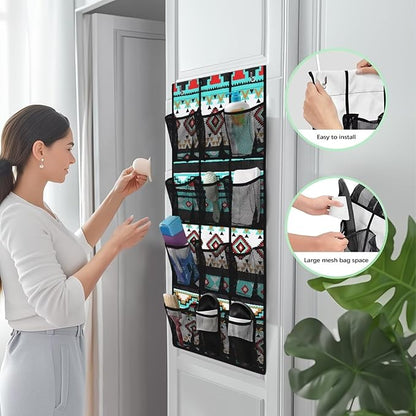 Aztec Hanging Shoe Organizer,Shoe Organizer Door Hanger with 12 Mesh Large Pockets,Behind Door Shoes Hang Holder Rack
