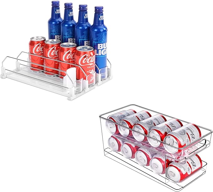 Rolling Soda Can Organizer and Automatic Soda Can Organizer for Refrigerator for Beer Soda Seltzer Drink Pop Cans Holder Storage Pantry Organization