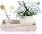 Sumnacon 10 Inch Rattan Bathroom Vanity Tray - Decorative Wicker Toilet Tank Tray for Paper Hand Towel, Vintage Storage Basket Bin for Bathroom Kitchen Toilet Tank Vanity Countertop Table Shelf White