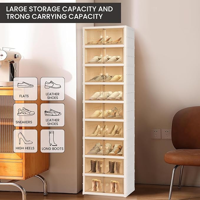 Portable Extra Large Folding Shoe Rack, Shoe Organizer Storage Box for Closet With Magnetic Clear Door, Shoe Storage Cabinet for Living Room, Entryway(9 layers—18 Pairs, Style-A)