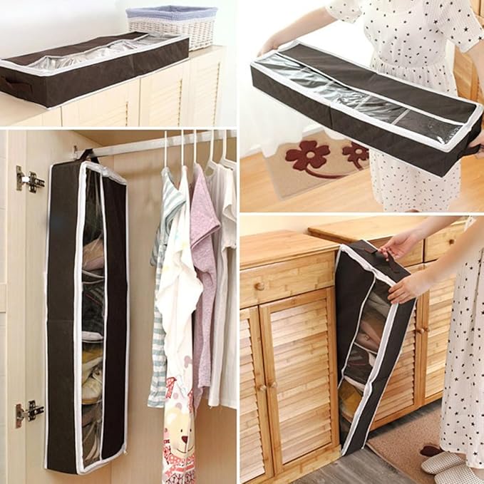 Tofficu Foldable Shoe Storage Box with Visible Window Small Coffee Non-woven Multi-purpose Shoes Organizer for Home Closet and Seasonal Storage