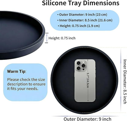 Silicone Bathroom Tray - 9-Inch Round Vanity Tray, Suitable for Candles, Perfumes, Soap Dispensers Black