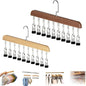 Closet Organizer with 10 Clips, Space Saving Hanging Closet Organizer, Legging Hanger for Closet Organizer with 10 Clip for Storing Jeans, Legging, Shorts (Vintage+Wood-10 Clips, 2PCS)