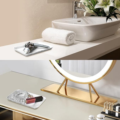 Countertop Vanity Tray, Bathroom Silicone Shatterproof Tray, Soap and Sponge Holder for Kitchen Sink Toilet Tank Tray, Bathroom Trays for Counter, Perfume Candle Key Valet - Marble