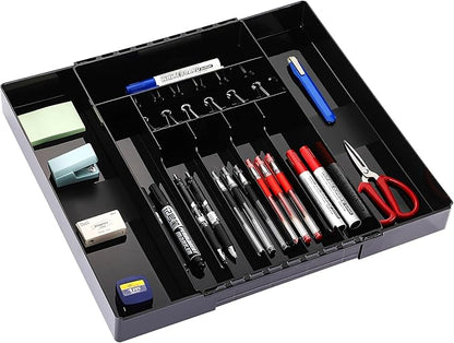 IEEK Kitchen Drawer Organizer for Cutlery and Utensils,Adjustable Silverware Drawer Organizer Tray,Kitchen Storage Divider for Spatula Tools,Gadgets,Forks,Knives,Spoons and Chopsticks,Black-L