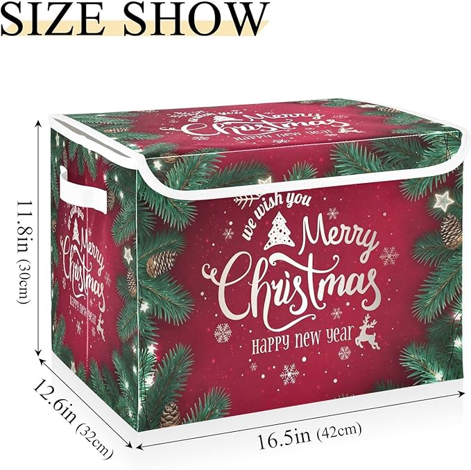 senya Christmas Storage Baskets Collapsible Storage Bins with Lids, Merry Christmas Happy New Year Storage Boxes Clothes Baskets for Organizing