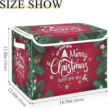 senya Christmas Storage Baskets Collapsible Storage Bins with Lids, Merry Christmas Happy New Year Storage Boxes Clothes Baskets for Organizing