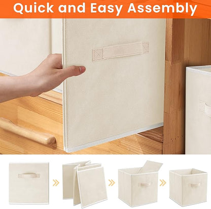 Criusia Storage Cubes - 11 Inch Heavy Duty Fabric Storage Bins for Shelves Closet Cube Organizer - 8 Pack Collapsible Cube Storage Bins Baskets for Clothes Blankets Toys - Nursery Organization (Beige)