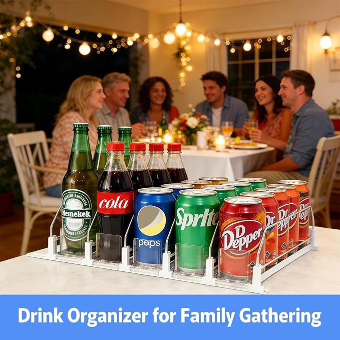 Drink Organizer for Fridge,Soda Can Dispenser for Refrigerator,Upgraded 5 Row Fridge Drink Organize,Drink Pusher for Fridge,Automatic Refrigerator Drink Organize for Fridge Holds up to 25 Cans