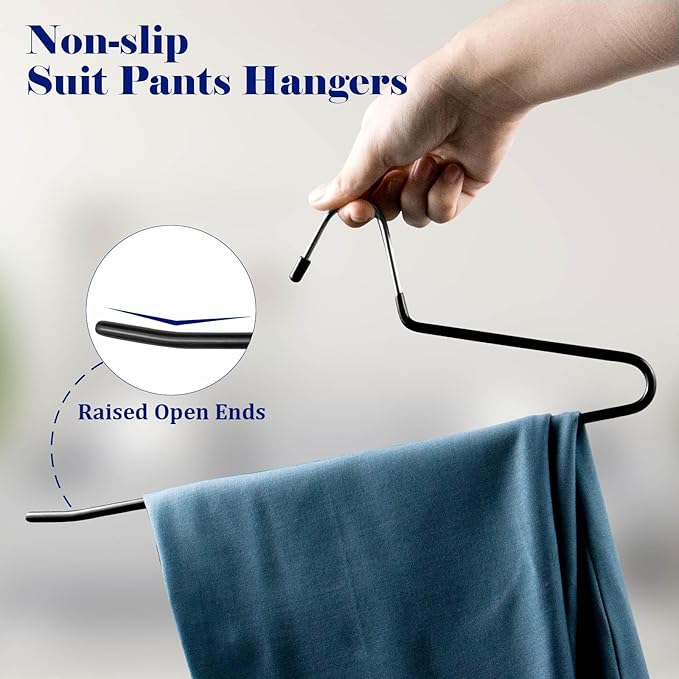 Pants Hangers 30 Pack Non Slip,Trouser/Blanket/Jeans Hangers for Closet Space Saving,Open Ended Pants Hanger Strong Durable (Black)