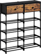 Shoe Rack, 6 Tier Shoe Rack Organizer with 2 Large Drawers, Shoe Storage for 20-24 Pairs, Sturdy Metal Shoe Shelf Shoe Stand for Closet Entryway, Rustic Brown and Black