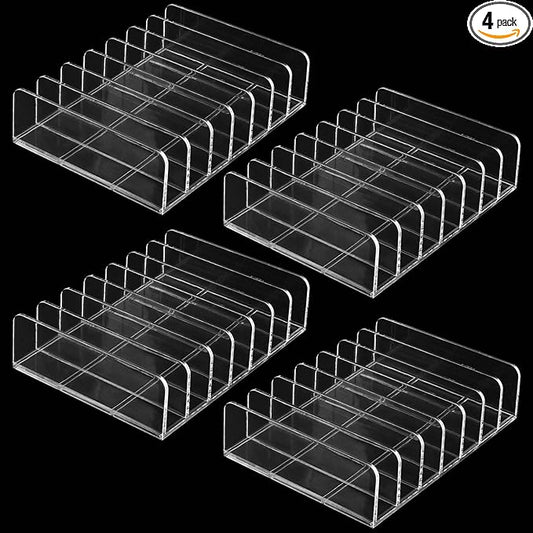 SEUNMUK 4 Pack Acrylic Eyeshadow Makeup Palette Organizer, 7 Section Clear Makeup Palette Holder, Eyeshadow Palette Display Stand for Blush, Concealer