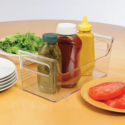 iDesign Condiment Organizer for Fridge - Plastic Fridge Organizer Bins with Handles, Set of 2, Clear
