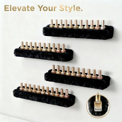 YMVV Wall-Mounted Nail Polish Organizer Rack - 15-Inch Plush Nail Polish Shelf, Makeup & Beauty Essentials Storage - Multi-Purpose Display Holder for Small Space, Vanity Bathroom, 6 Pack Black