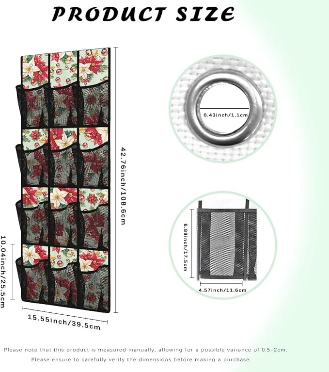 Christmas Flower Door Hanging Shoe Organizer for Merry Christmas Home Decor Over The Door Shoe Organizer for Dorm Room Essentials