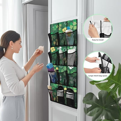 12-Section Over The Door Storage Bag, Oxford Material, Waterproof Scratch-Resistant and for Organizing Bathroom Kitchen Bedroom Essentials, Lucky Four Leaves