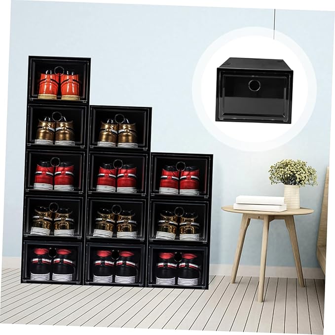 SOLUSTRE 6Pcs Stackable Plastic Shoe Storage Boxes Magnetic Door Dustproof Sneaker Case Sturdy Organizer for Closet and Display for Footwear Storage