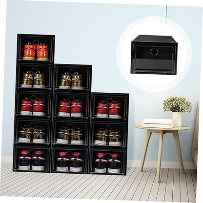 SOLUSTRE 6Pcs Stackable Plastic Shoe Storage Boxes Magnetic Door Dustproof Sneaker Case Sturdy Organizer for Closet and Display for Footwear Storage