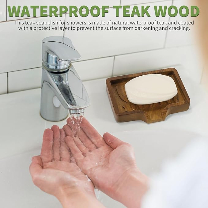 DEBETOOL 2Pack Wood Soap Dish - Natural Wooden Bar Soap Holder with Drain Spout Fast Drying for Shower & Kitchen Sink, Bathroom Sponge Holder with Tray（Waterproof）