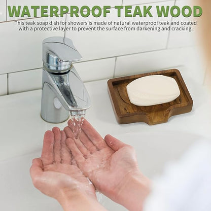 DEBETOOL 2Pack Wood Soap Dish - Natural Wooden Bar Soap Holder with Drain Spout Fast Drying for Shower & Kitchen Sink, Bathroom Sponge Holder with Tray（Waterproof）