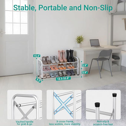 YEASHEIN 2-Tier Expandable Shoe Rack for Closet Floor, X-Frame Metal Small Shoe Rack for Entryway, Adjustable Shoe Shelf Organizer, Free Standing Shoe Racks for Front Door Entrance, Garage - White