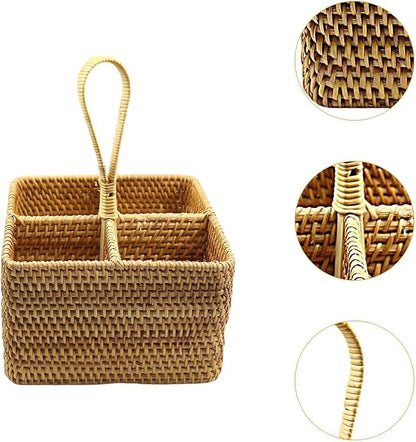 Utensil Holder Cutlery Holder Container for Spoon Fork Flatware Organizer Woven for Restaurant Dining Room Countertop Cooking, Small Square