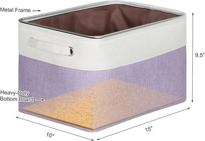 Foldable Storage Bin Collapsible Fabric Storage Basket Cube with Durable Handles Closet Organizer Bins for Organizing Shelves Drawers, Set of 3, 15" x 10" x 9.5", Purple