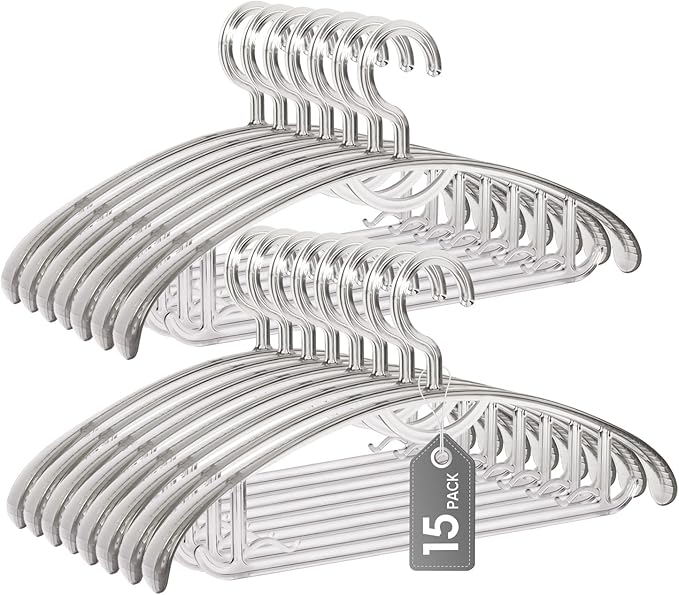 Clear Plastic Hangers, 16" Heavy Duty Clothes Hangers, Durable Closet Hanger for Shirt, Coat and Dress(15 Pack)