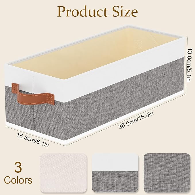 3 Pack Storage Bins, Foldable Baskets for Shelves Organizing, Fabric Storage Boxes with Handles, White and Gray, 15 x 6 x 5 Inch